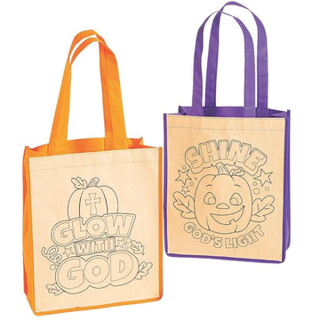 Fun Express Color Your Own Medium Christian Halloween Tote Bags - Craft Kits - 12 Pieces
