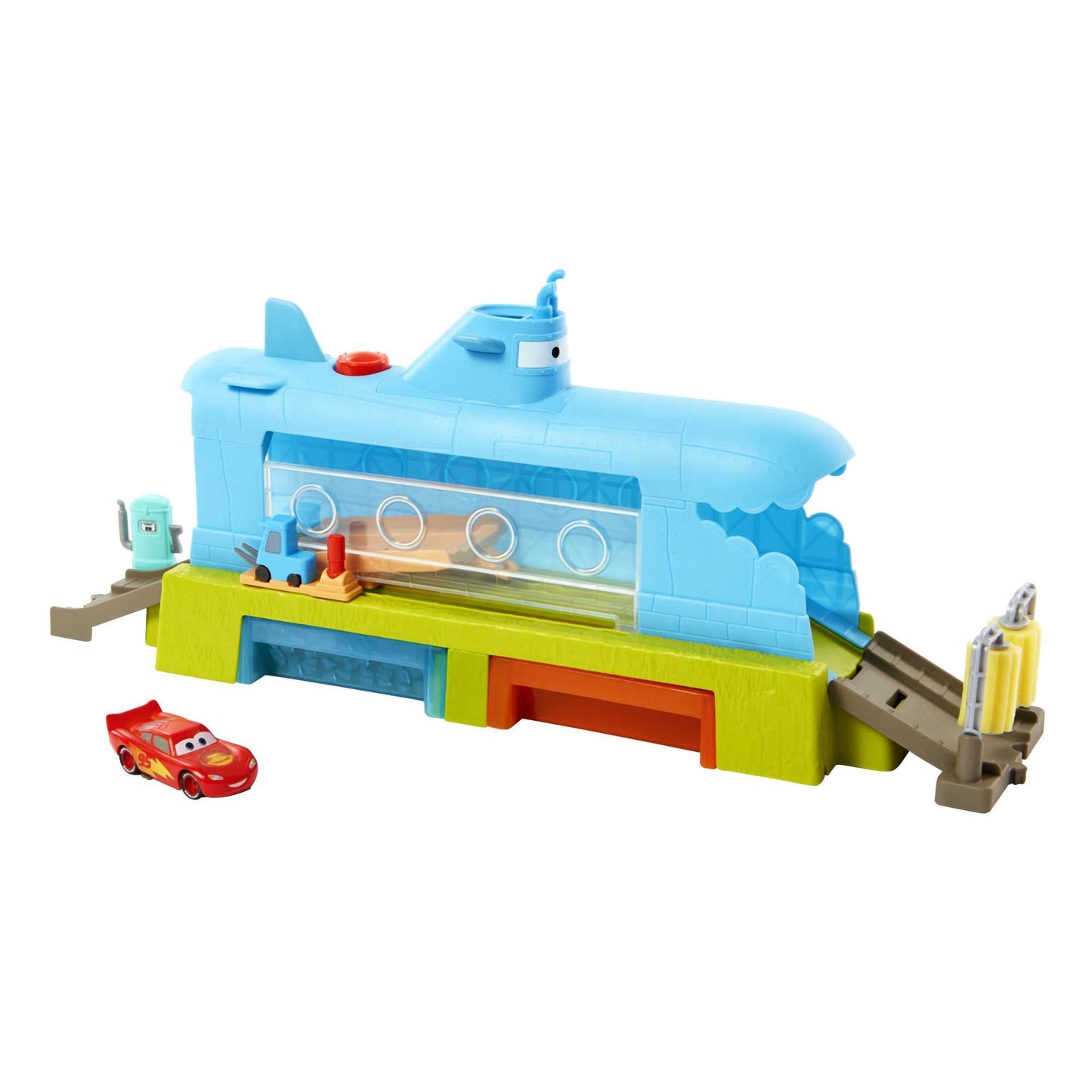 Mattel Disney and Pixar Cars Toys, Submarine Car Wash Playset with Color-Change Lightning McQueen Toy Car, Water Play