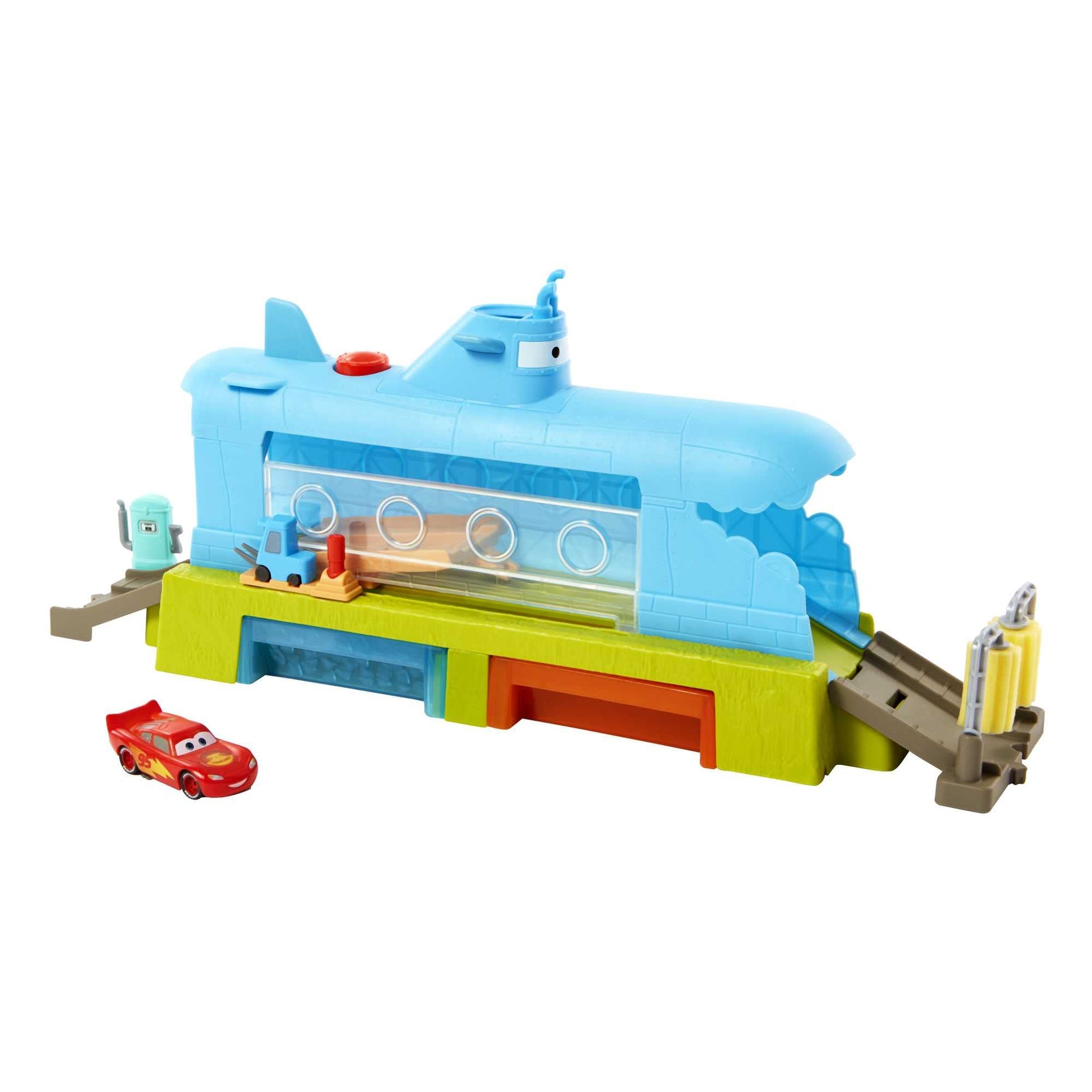 Mattel Disney and Pixar Cars Toys, Submarine Car Wash Playset with Color-Change Lightning McQueen Toy Car, Water Play