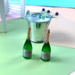 Dollhouse Miniature Champagne and Ice Bucket Set, Miniature Champagne Bottle, Miniature Bottle of Champagnes in a Silver Ice Bucket, for Dollhouse