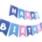 Blue Pink Happy Birthday Banner, Cute Birthday Bunting Decorations for Kids Girls Women Party Supplies