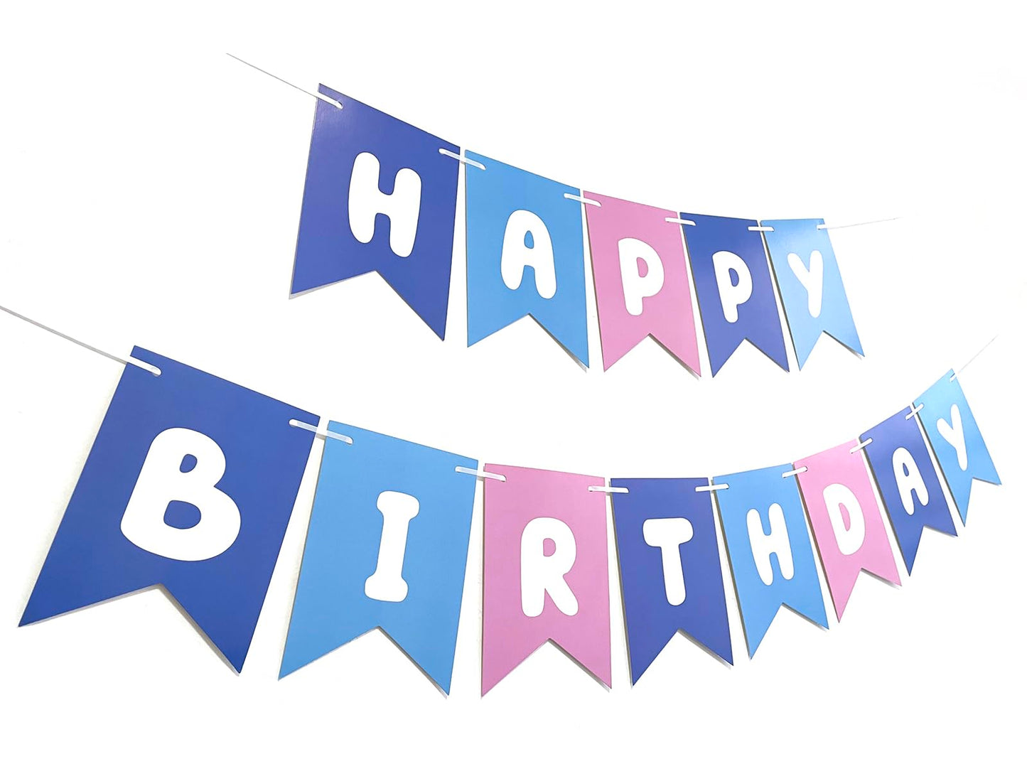 Blue Pink Happy Birthday Banner, Cute Birthday Bunting Decorations for Kids Girls Women Party Supplies