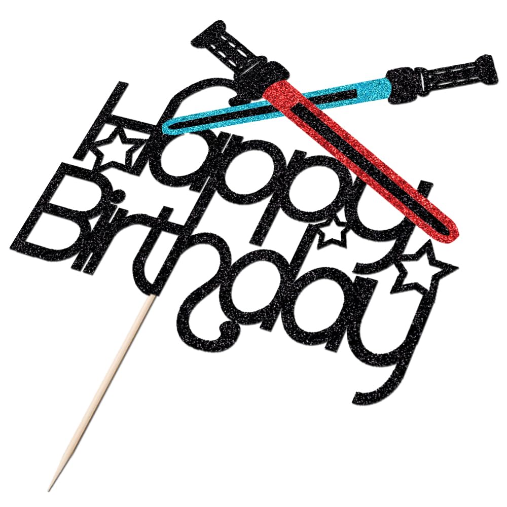 Lightsaber Happy Birthday Cake Topper,Alien Space War Birthday Cake Topper