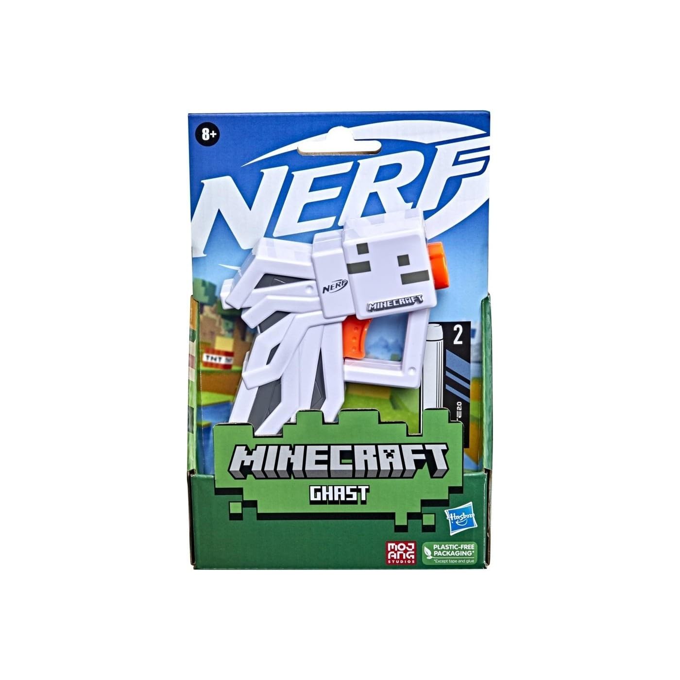 Nerf MicroShots Minecraft Ghast Mini Blaster, Minecraft Ghast Mob Design, Includes 2 Official Nerf Elite Darts, Pull-Down Priming Handle, Multicolor