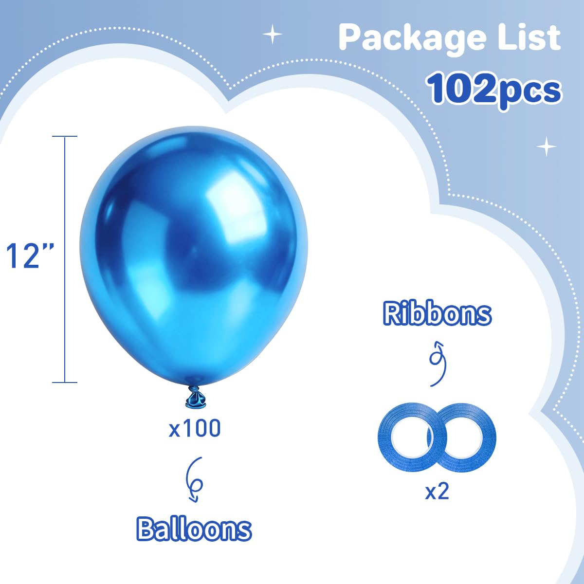 Metallic Blue Balloons 12 inch, Chrome Royal Blue Balloon 100 in a Pack