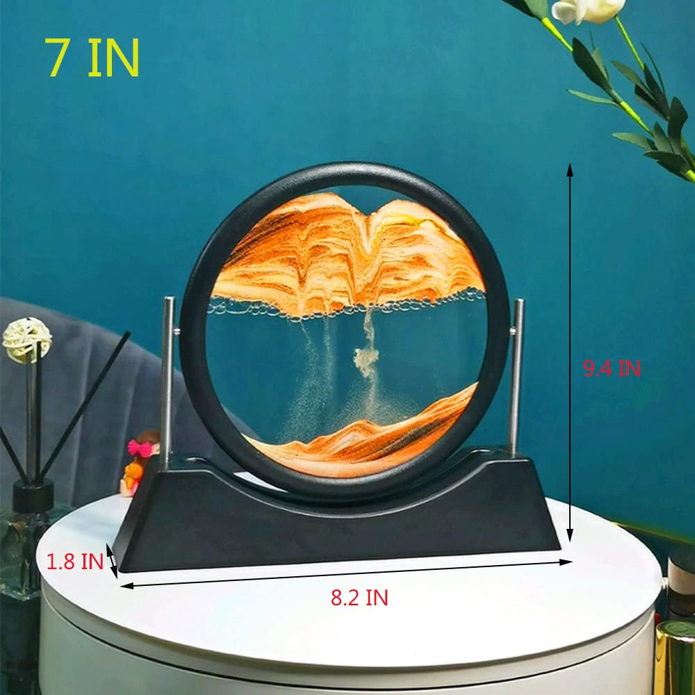 WANLIAN Moving Sand Art Picture Decor, 3D Deep Sea Sandscape Liquid Motion, Round Glass Frame Display Flowing Sand,Relaxing Home and Office