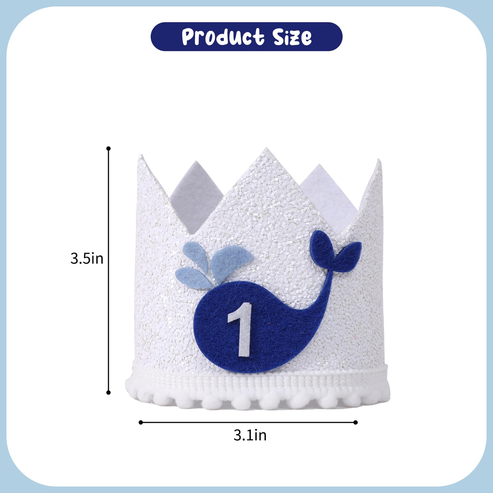 YOUAME Whale 1st Birthday Crown - Ocean Themed 1st Party Decorations,Blue Whale First Bday Hat,The Big One Birthday Crown Outfit, Ocean Animals Party