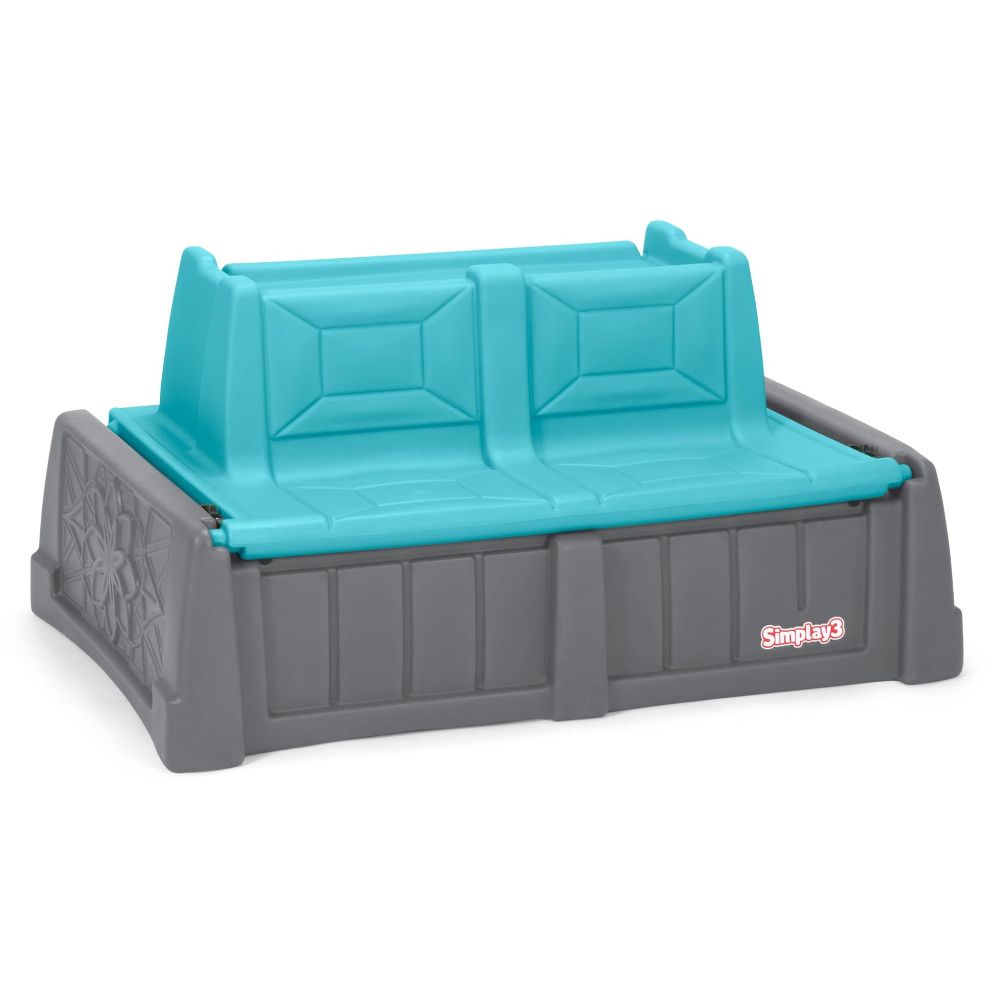 Simplay3 Sand and Water Kids Bench, 2-in-1 Sand and Water Table with Outdoor Storage Bench, Gray and Teal