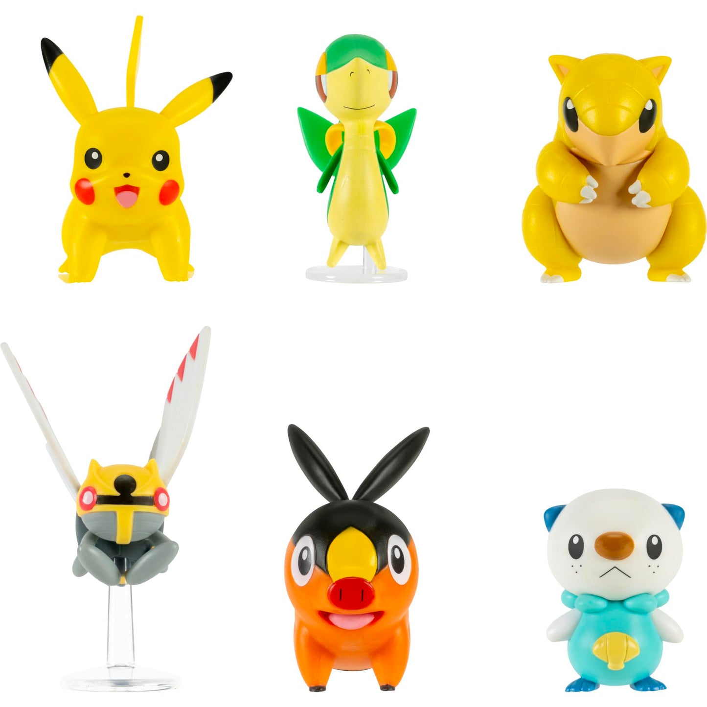 Pokemon Battle Figure 6 Pack - Features 2-Inch Snivy, Oshawott, Tepig, Chikorita, Sandshrew, and Pikachu Battle Figures