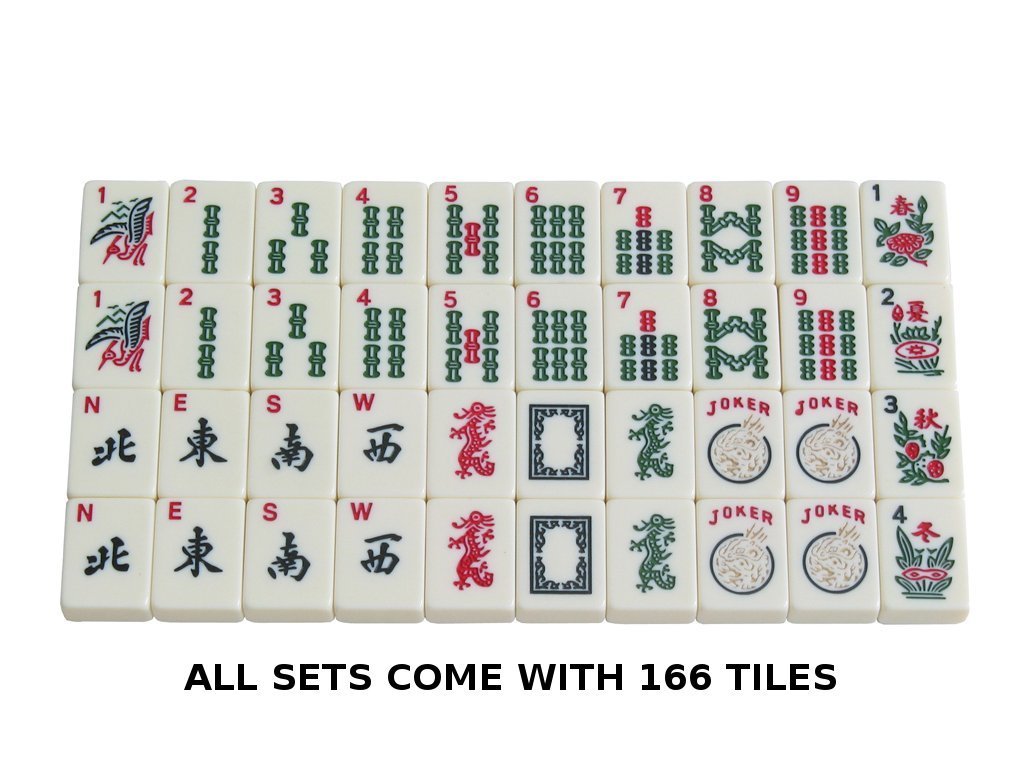 American Mah Jong Set - 166 Ivory Colored Engraved Tiles, 4 x Combo Rack/Pushers - Black Aluminum Case