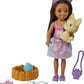 Barbie Chelsea Doll & Pet Playset with 5 Accessories, Brunette Small Doll Wearing Removable Skirt with Kitten, Pet Bed & More