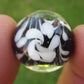 Big Game Toys~22mm (7/8") Hocus Pocus Hand Made Art Glass Marble w/Stand Black/White Flower Swirl