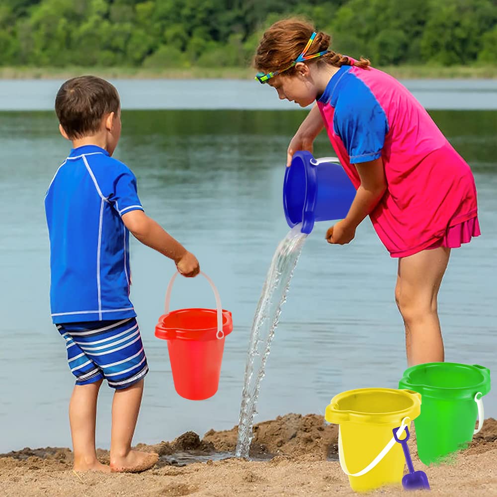 BeneFine Large Sand Pail with Shovel, 7'' Large Size Sand Water Bucket for Beach Fun Great Summer Party Accessory(6 Bucket + 6 Shovels)