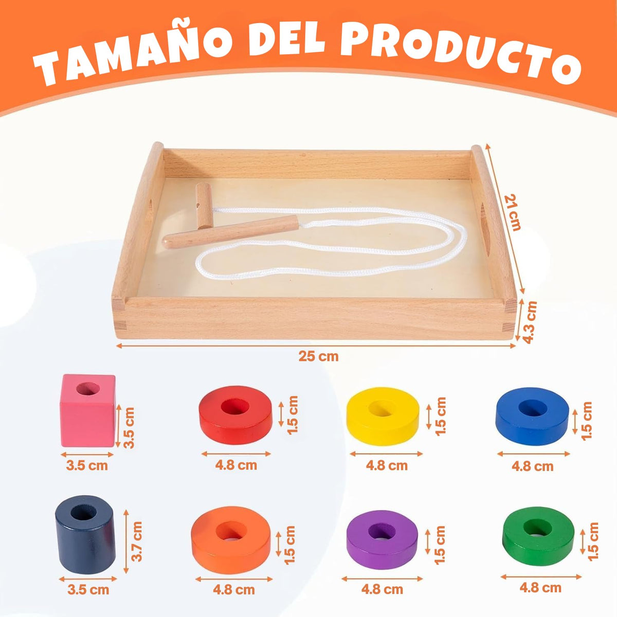 Adena Montessori Wooden Lacing Bead Set with Tray, 1-3y