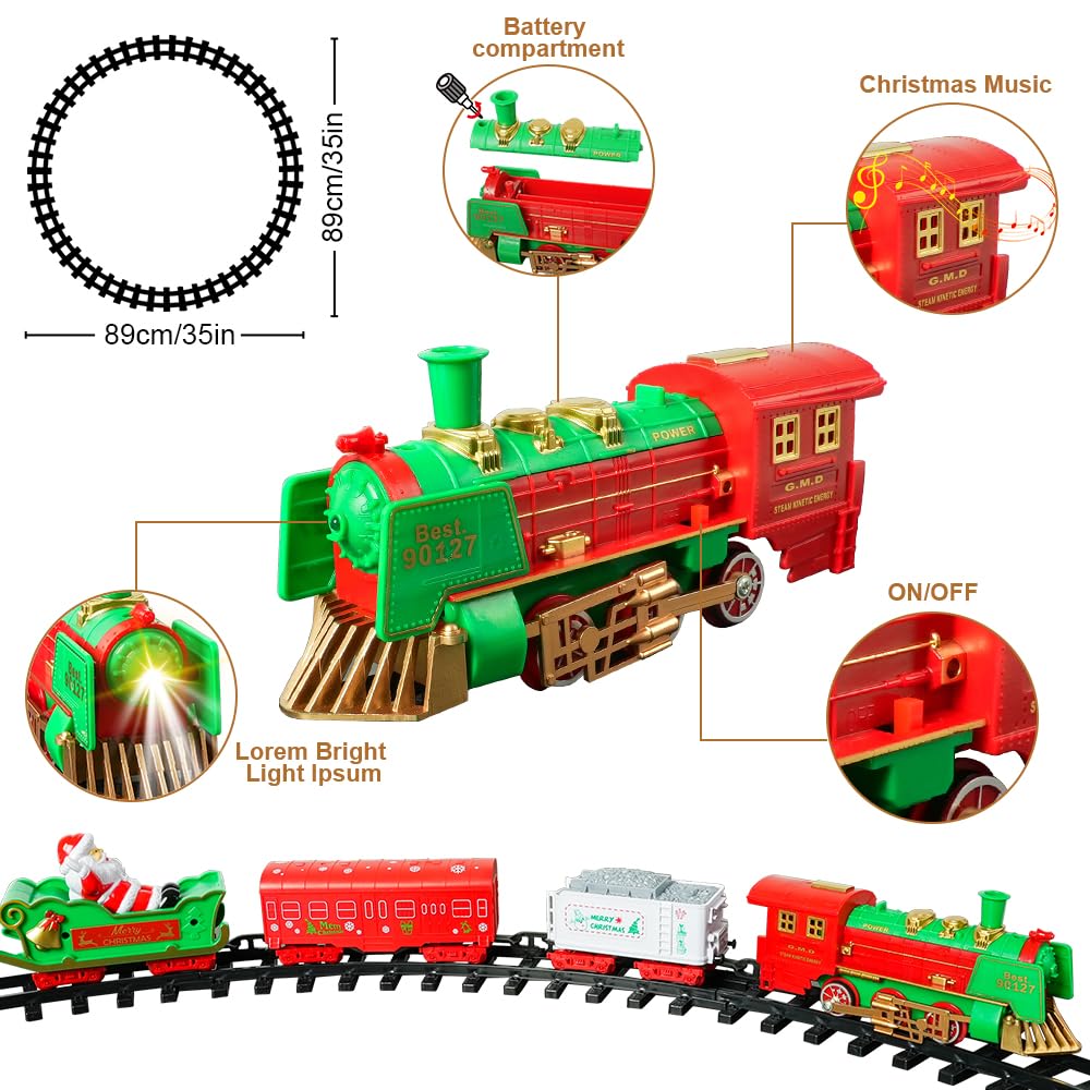 Hanging Christmas Train Set - VATOS 2 in 1 Christmas Train Toy with Light Sound for Kids, Train Toy Set Around & Under The Christmas Tree, Best Indoor