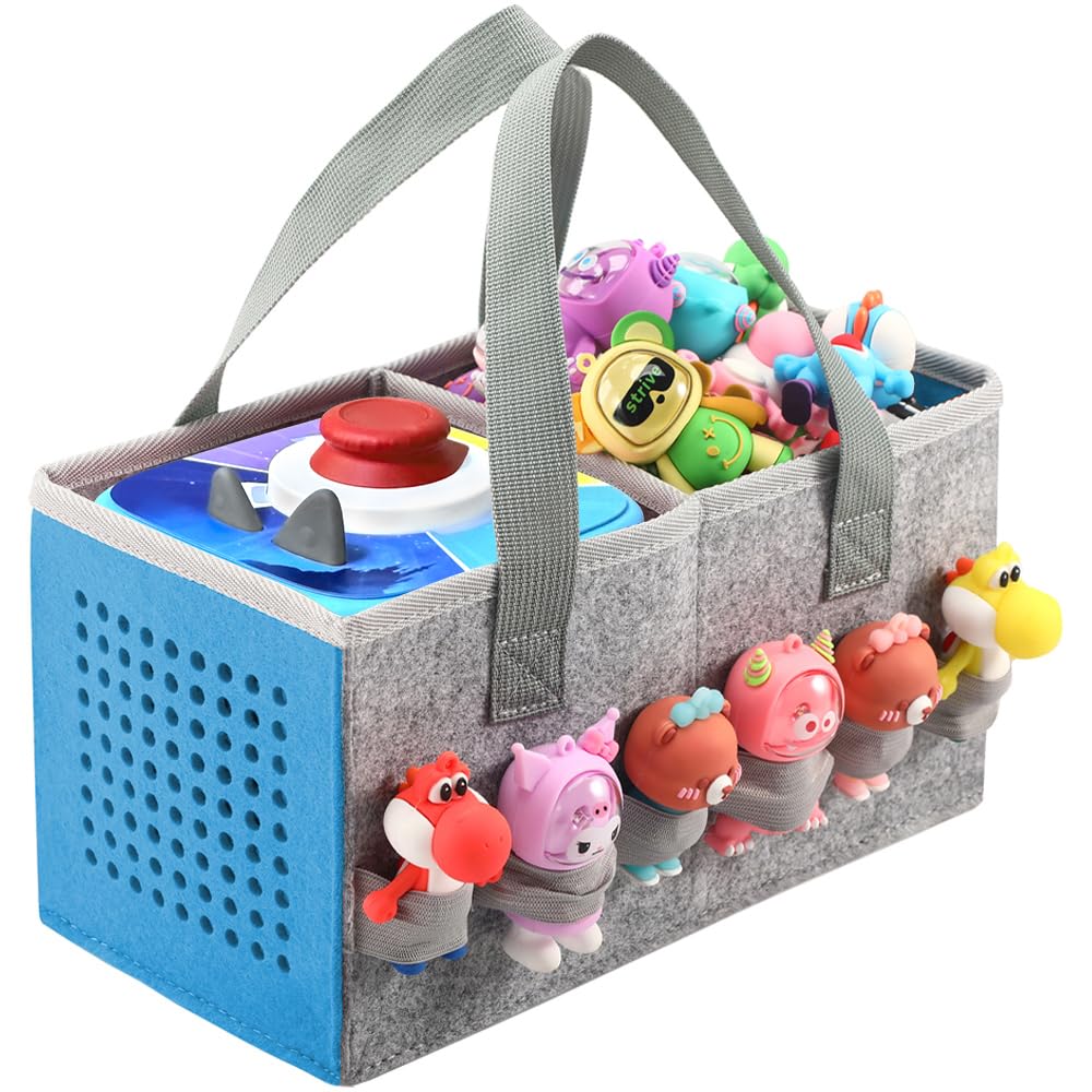 Seracle Carrying Case Travel Felt Bag Compatible with Toniebox 1/2 Audio Player Starter Set and Tonies Figurine (Gray+Blue)