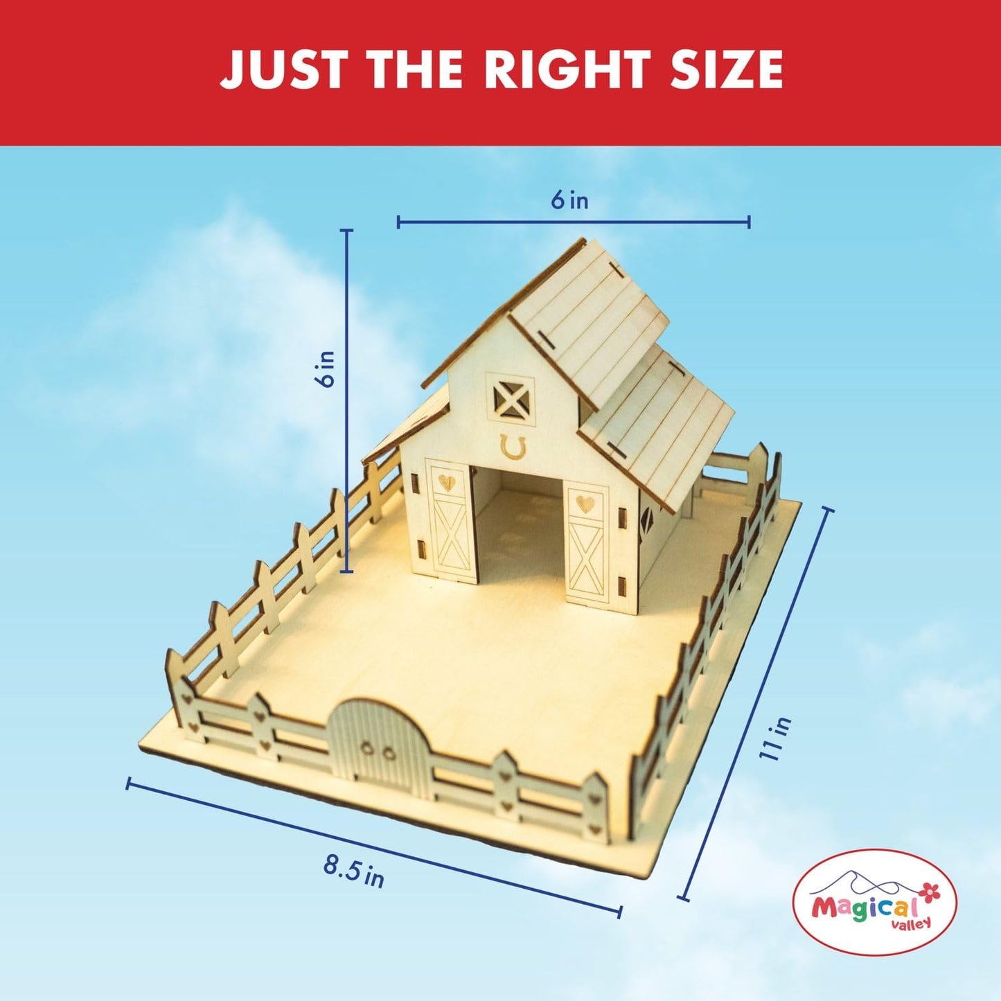 Magical Valley Horse Barn Craft Kit for Kids, DIY Wooden Barn Building Kit, Arts & Crafts for Kids, Horse Toys for Girls & Boys, Creative Activity