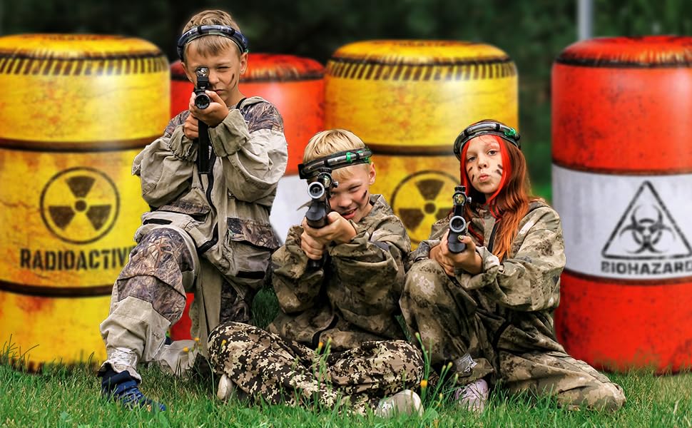 NINOSTAR Barrels Inflatables Set, Combat Battlefield Compatible with Nerf, Laser tag, Water Gun, Dart Gun, Perfect for Boys and Girls Birthday