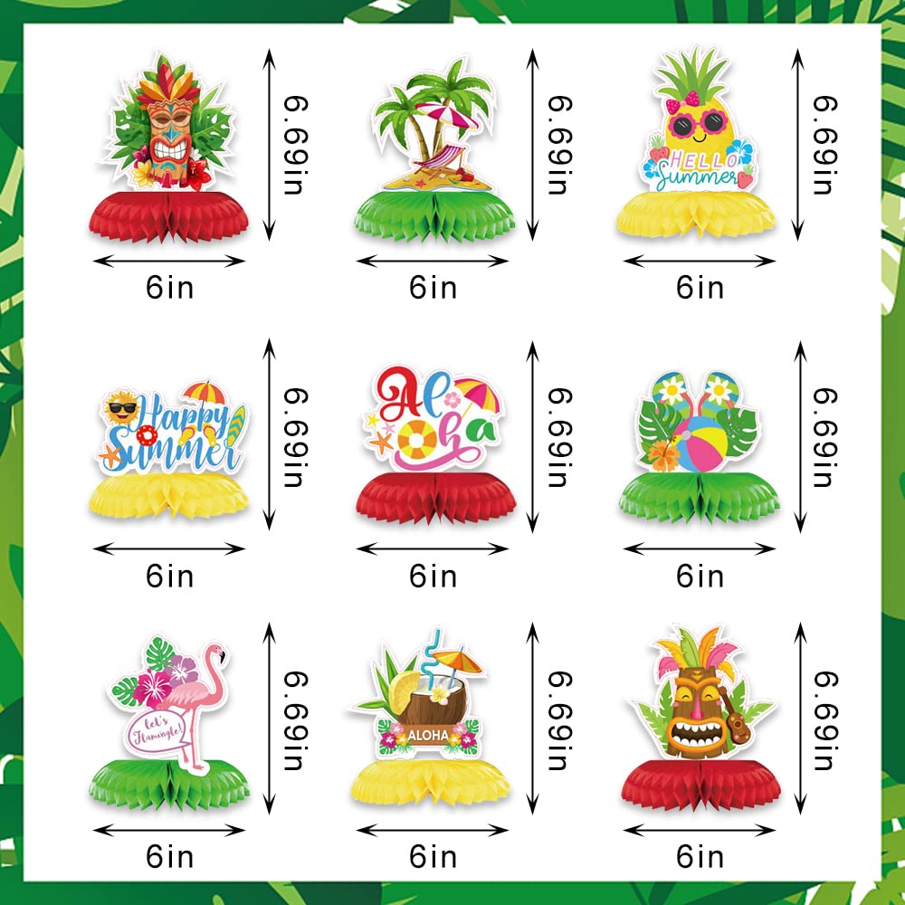 Hying 9PCS Summer Table Centerpiece for Tables Home Party, Hawaii Summer Table Toppers Honeycomb Centerpiece for Summer Decorations Tropical Party