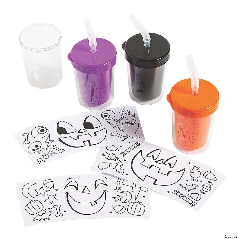 Fun Express 12 Pieces Color Your Own Jack-O'-Lantern Cups