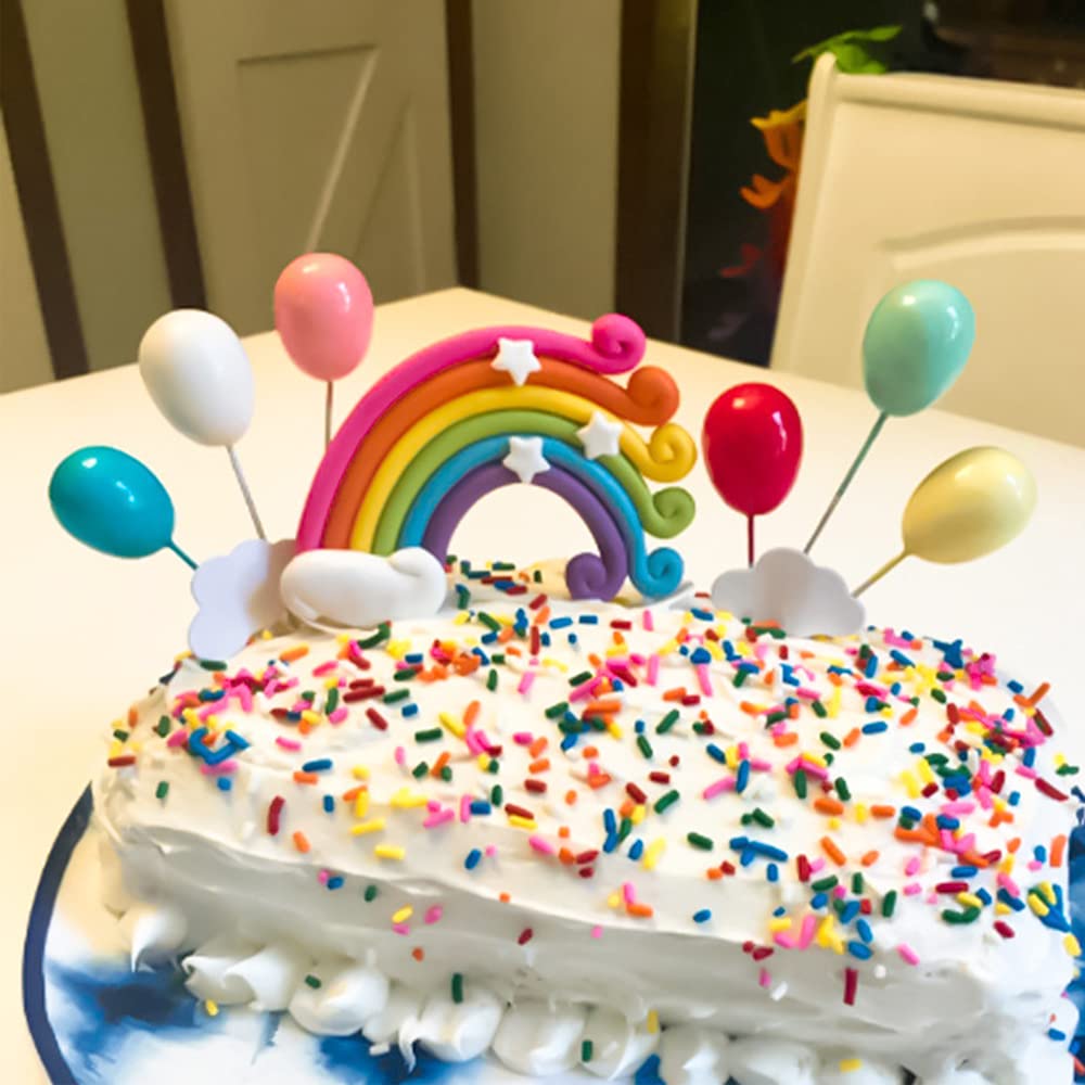 Xihuimay 15pcs Cake Topper Birthday Set Happy Birthday Banner Handmade Cupcake Topper including Colorful Rainbow Clouds Balloon Stars Picks for Boys