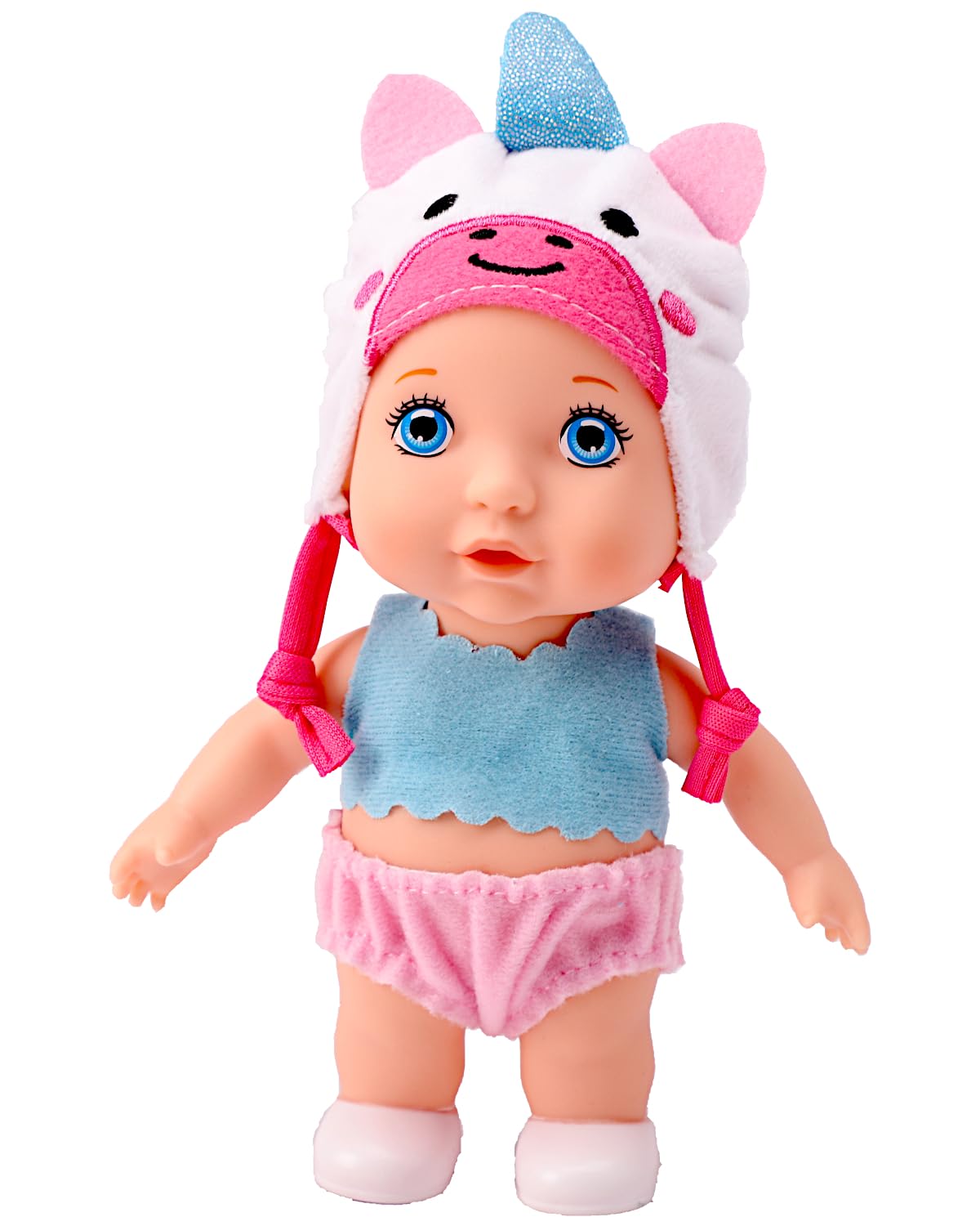 POCO DIVO Unicorn Baby Hat Cherub Doll, 6-inch Cute Toddler Girls Boys with Cartoon Beanie, Happy Newborn Infant Toy Kid wear Animal Cap