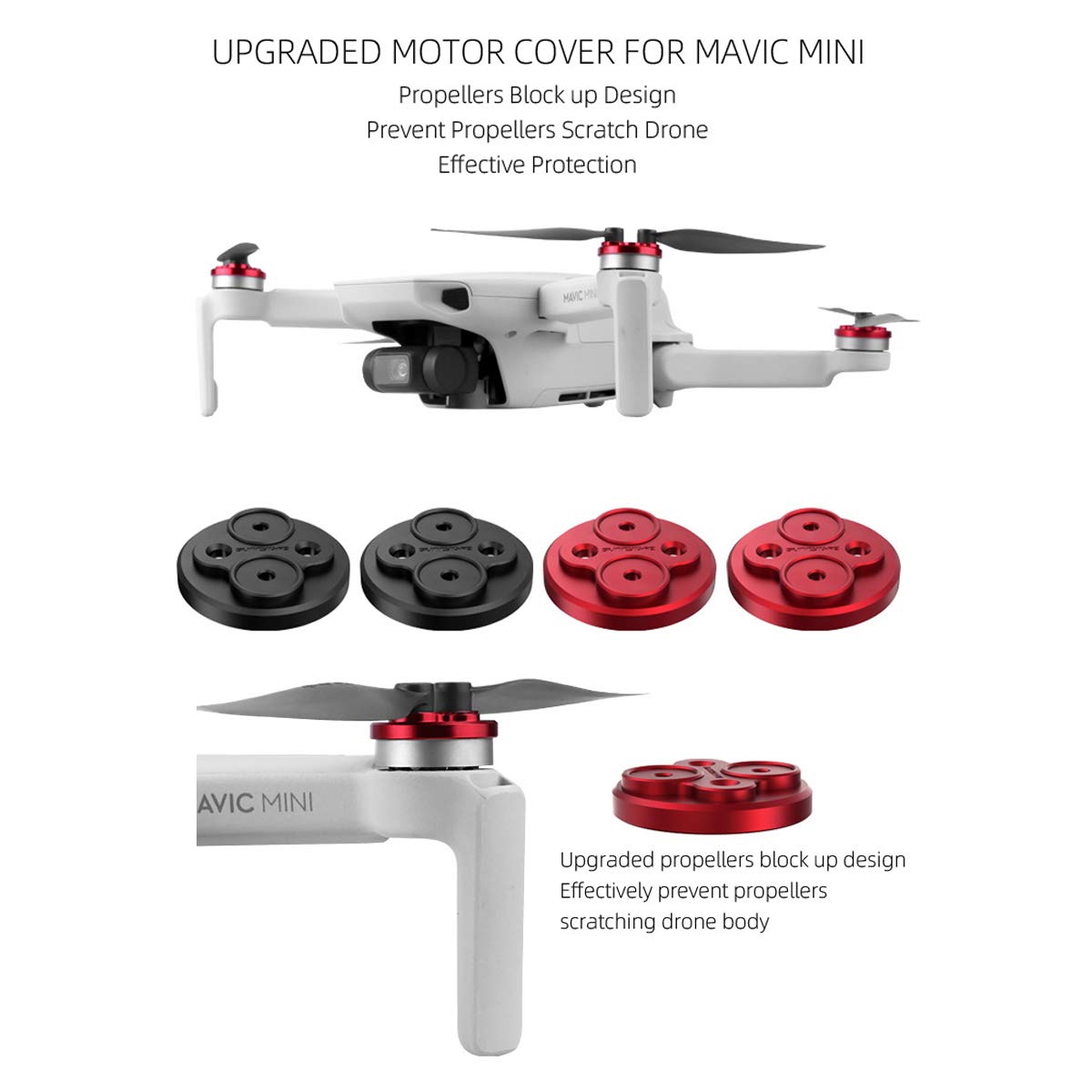 Darkhorse Upgraded Aluminum Motor Cover Cap 4 Pieces for DJI Mavic Mini Drone Accessory - Dustproof,Waterproof,Scratchproof Protection Mounts - Red