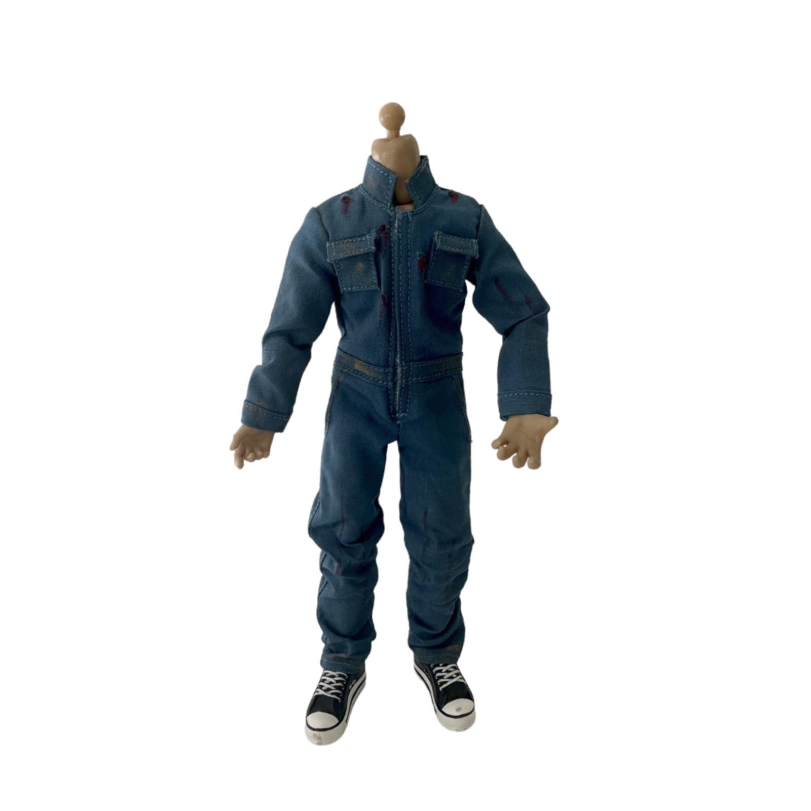 1/12 Action Figure Clothes,Jumpsuit for 6 inch Male Action Figures,6 inch Miniature Clothing (Lake Blue)