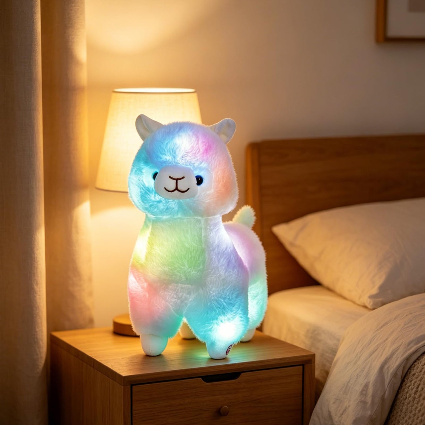 BSTAOFY 13.5'' Light up Alpaca Stuffed Animals LED White Llama Soft Plush Toy with Colorful Night Lights Glow Bedtime Pal Gift for Toddler Kids on