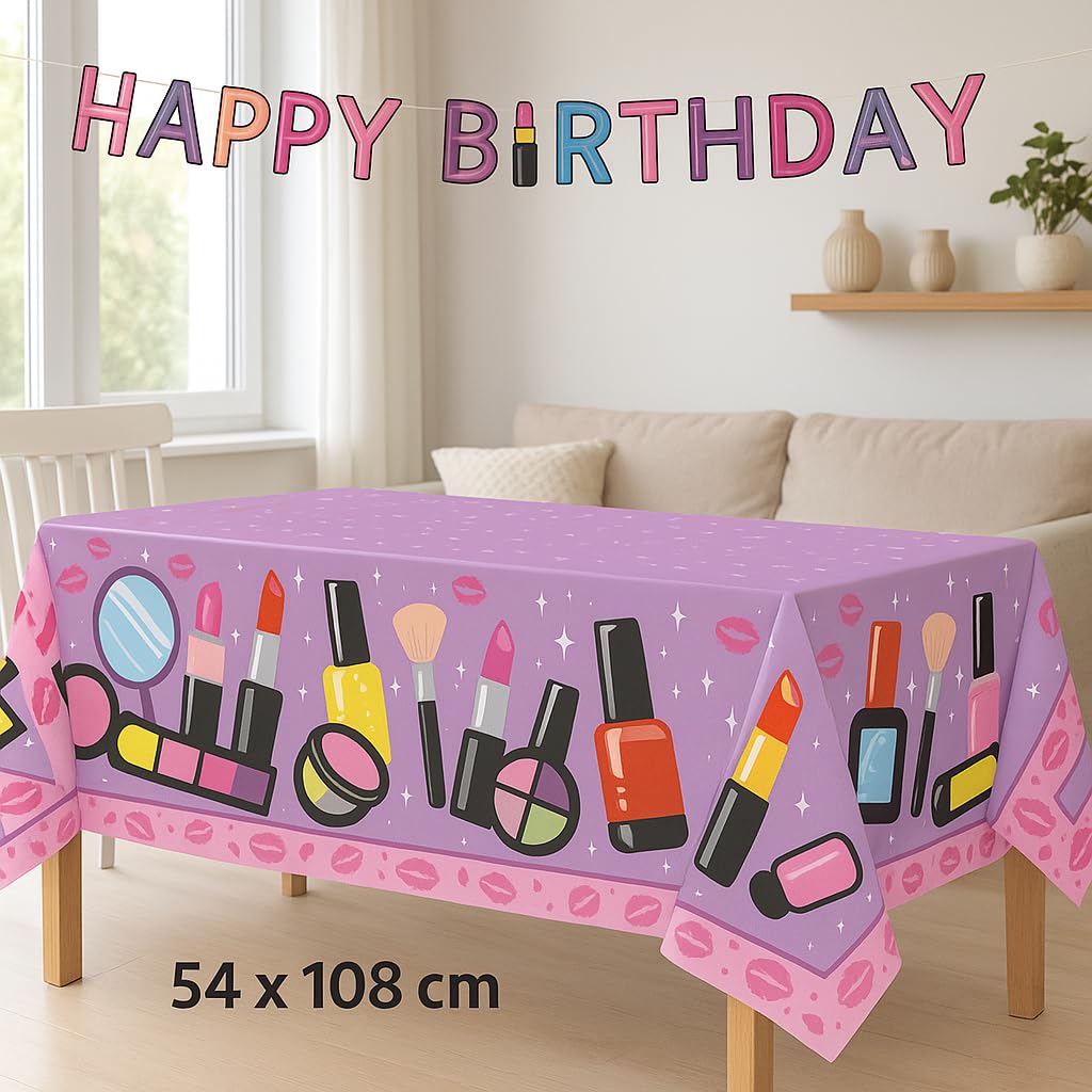 Oojami 3 Pack Table Cover Spa Theme Tablecloth Large Size 54" x 108" Includes 1 Happy Birthday Banner Ideal for Spa Themed Birthday, Spa Party Table