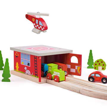 Bigjigs Rail Firestation Shed, Red