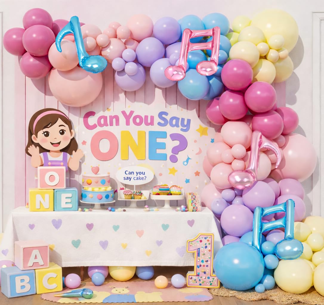 Beaumode Pastel Can You Say One Balloon Arch Garland Kit for Girls First Second Birthday Toddler Music Learning First Words Birthday Theme Party