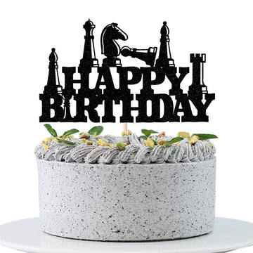 WRACKKIAR Chess Happy Birthday Cake Topper-Chess Player Birthday Party-Funny Board Game Chess Birthday Party Decoration
