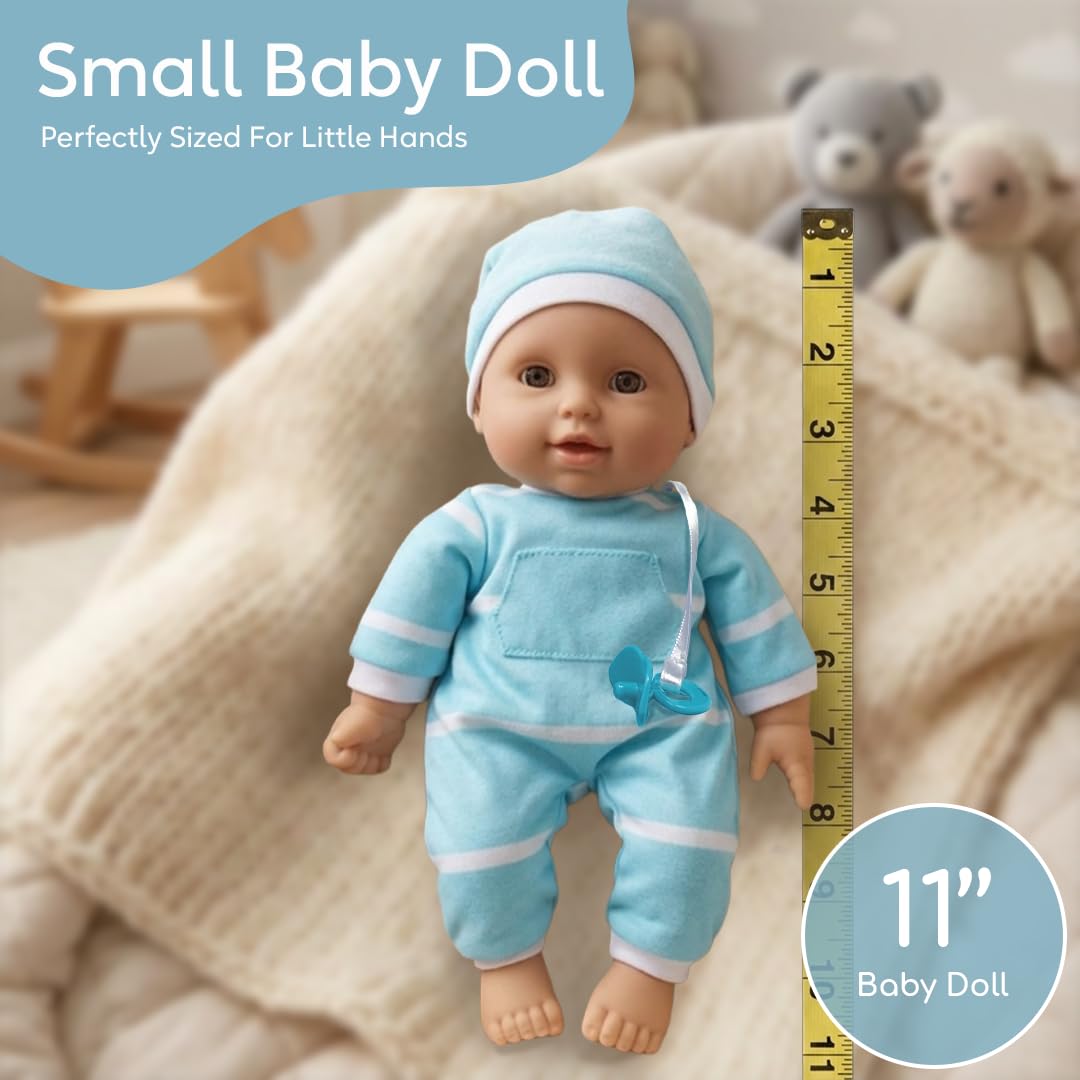The New York Doll Collection 11 inch Soft Body Baby Doll in Gift Box - 11" Doll Toy for Kids, Boys, Girls and Toddlers - Baby Doll Pacifier Accessory