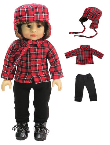 American Fashion World Black and Red Plaid Outfit for 18-Inch Dolls | Premium Quality & Trendy Design | Dolls Clothes for Popular Brands