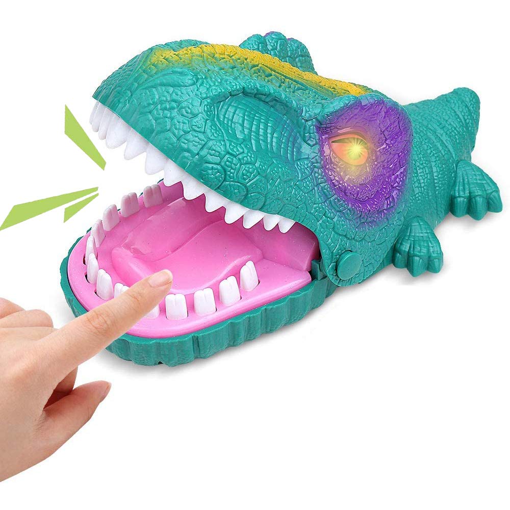 Liberty Imports Snappy Dinosaur Dentist Classic Bite Finger Game Dino Toy Funny Family Party Tabletop Board Game with LED Light and Sound
