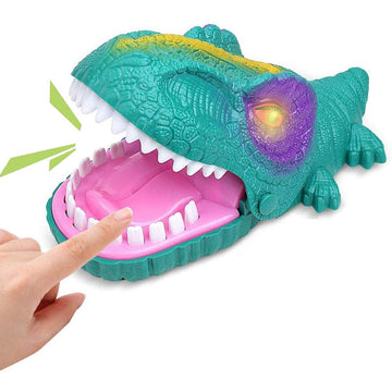 Liberty Imports Snappy Dinosaur Dentist Classic Bite Finger Game Dino Toy Funny Family Party Tabletop Board Game with LED Light and Sound