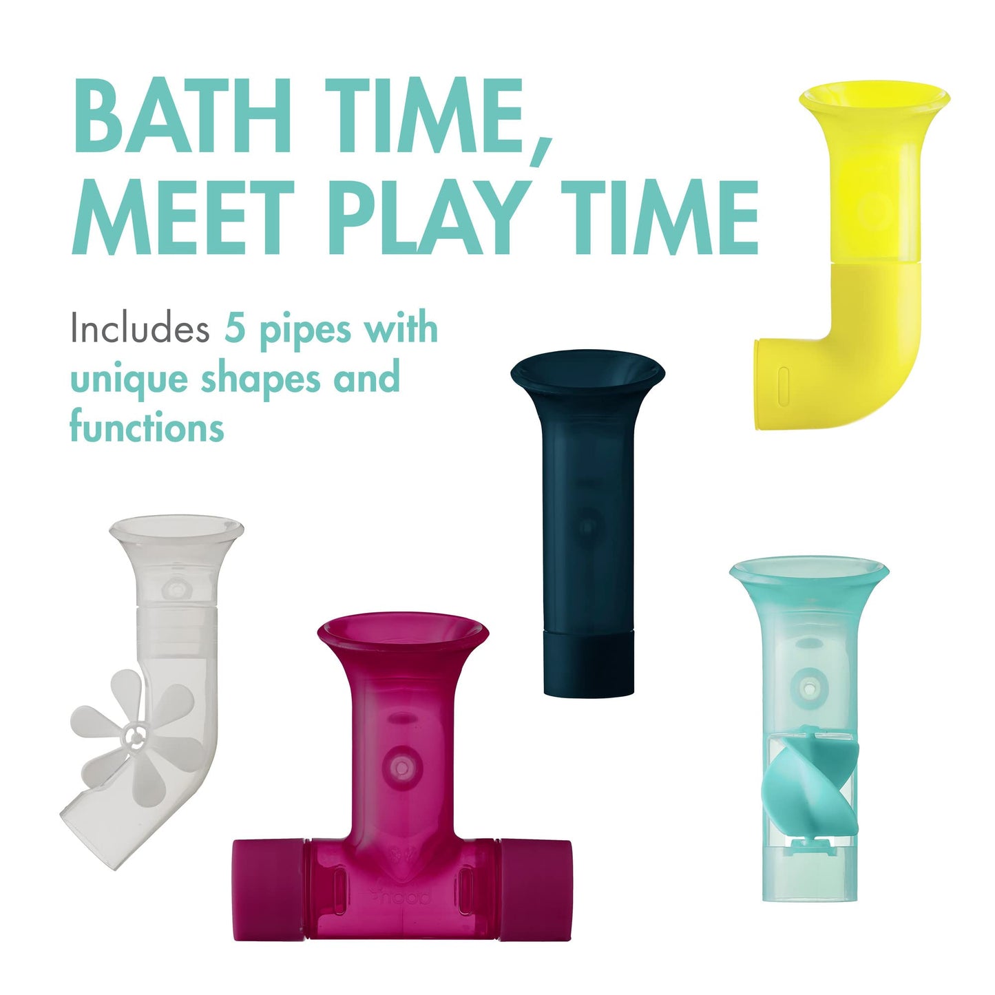 Boon Pipes Toddler Bath Toys - Bathtub Building Toys with Suction Cups - Toddler Sensory Toys and Bathtub Essentials - Multicolored - 5 Count - Kids