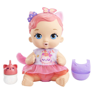 My Garden Baby Kitten Bebe and Pees Pink Ears Baby Doll Toy with Diaper, Bottle, Headband and Accessories, Gift +3 Years (Mattel HHL21)