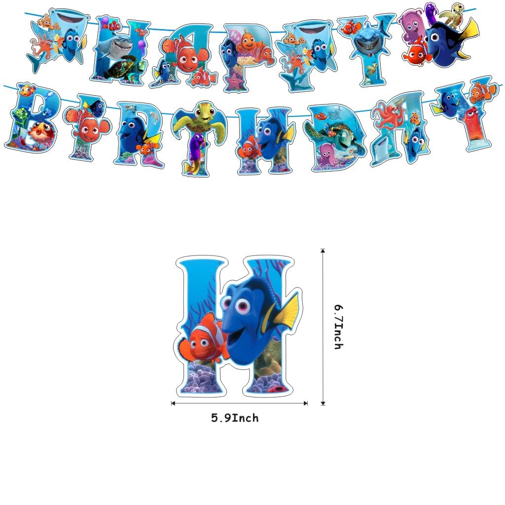 Finding Nemo Birthday Decorations Include Happy Birthday Banner, Cake Topper and Cupcake Toppers, Balloons for Kids Party Supplies