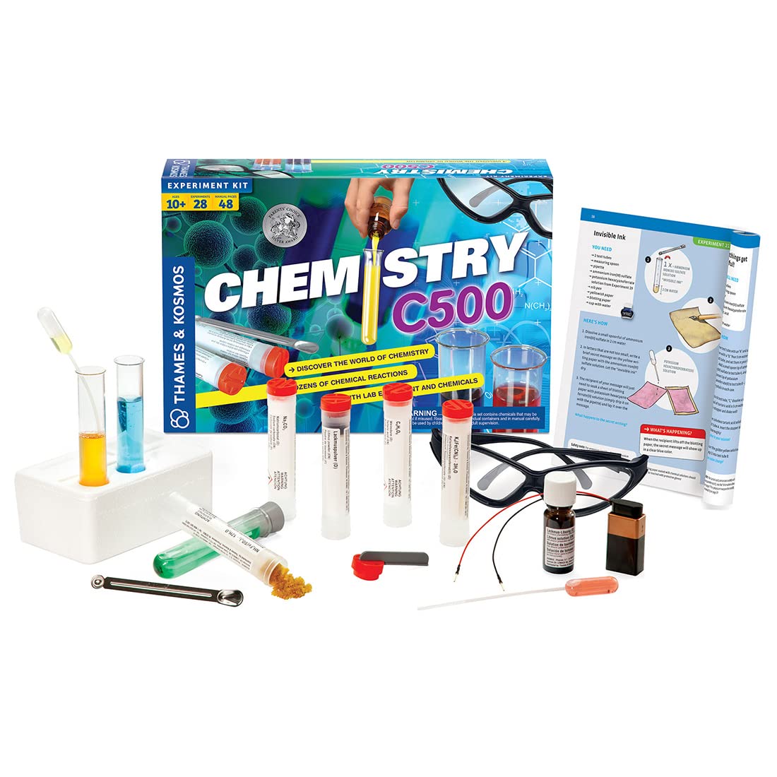Thames & Kosmos Chemistry Chem C500 Science Kit with 28 Guided Experiments 48 Page Science Guide Parents’ Choice Silver Award Winner, 13.1" L x 2.6" W