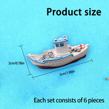 6-Piece Miniature Fishing Boats Set - Vintage Mediterranean Style for Dollhouse, Fairy Garden & Micro Landscape Decor - Perfect for Ocean, Beach & Sea