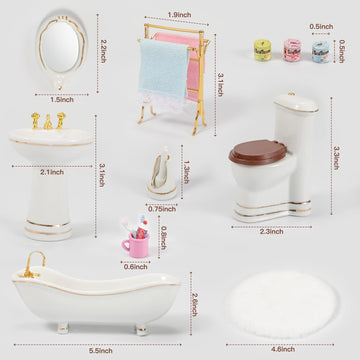 SAMCAMI Ceramic Dollhouse Furniture 1 12 Scale - Doll House Furniture Toys for Dollhouse Bathroom - Miniature Furniture Incl Toilet, Bathtub