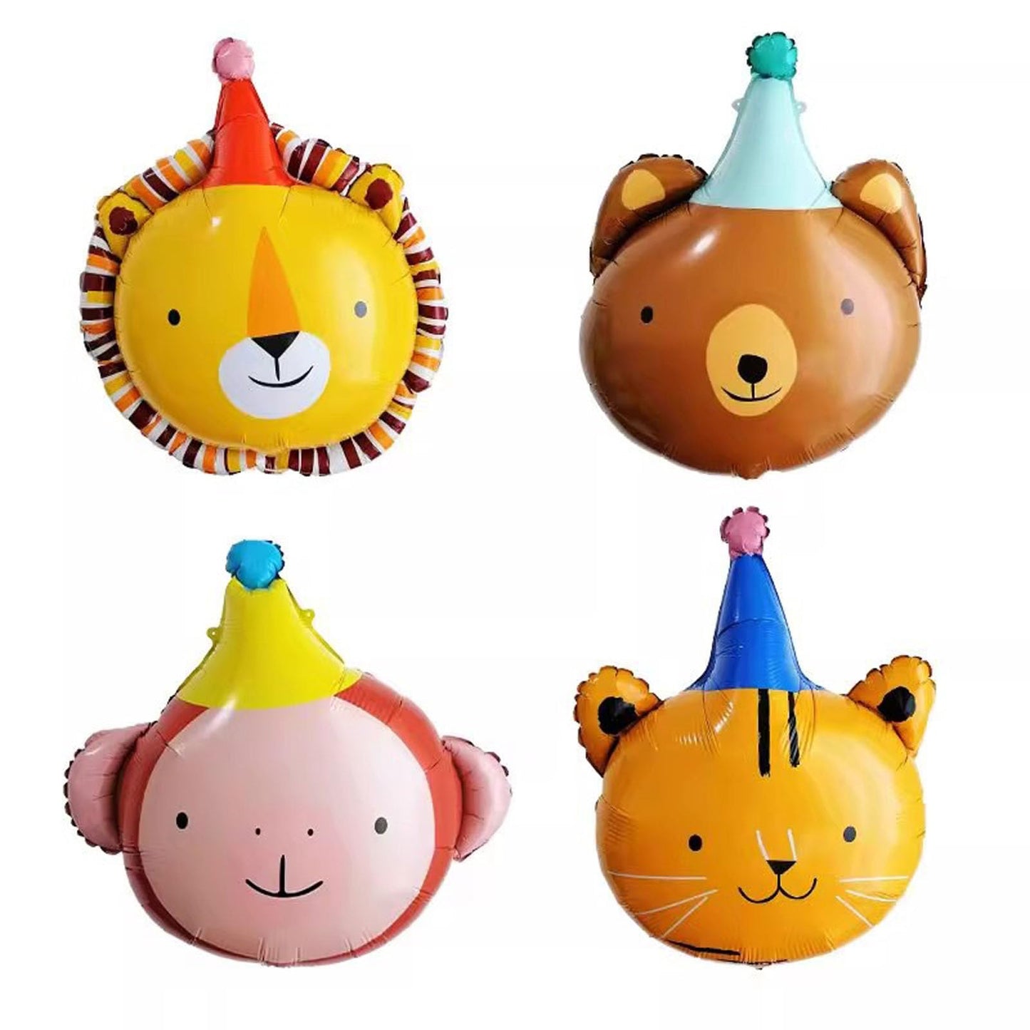 4PCS Animal Head Foil Balloon Set Lion Bear Monkey Cat Mylar Balloons for Birthday Party Decorations