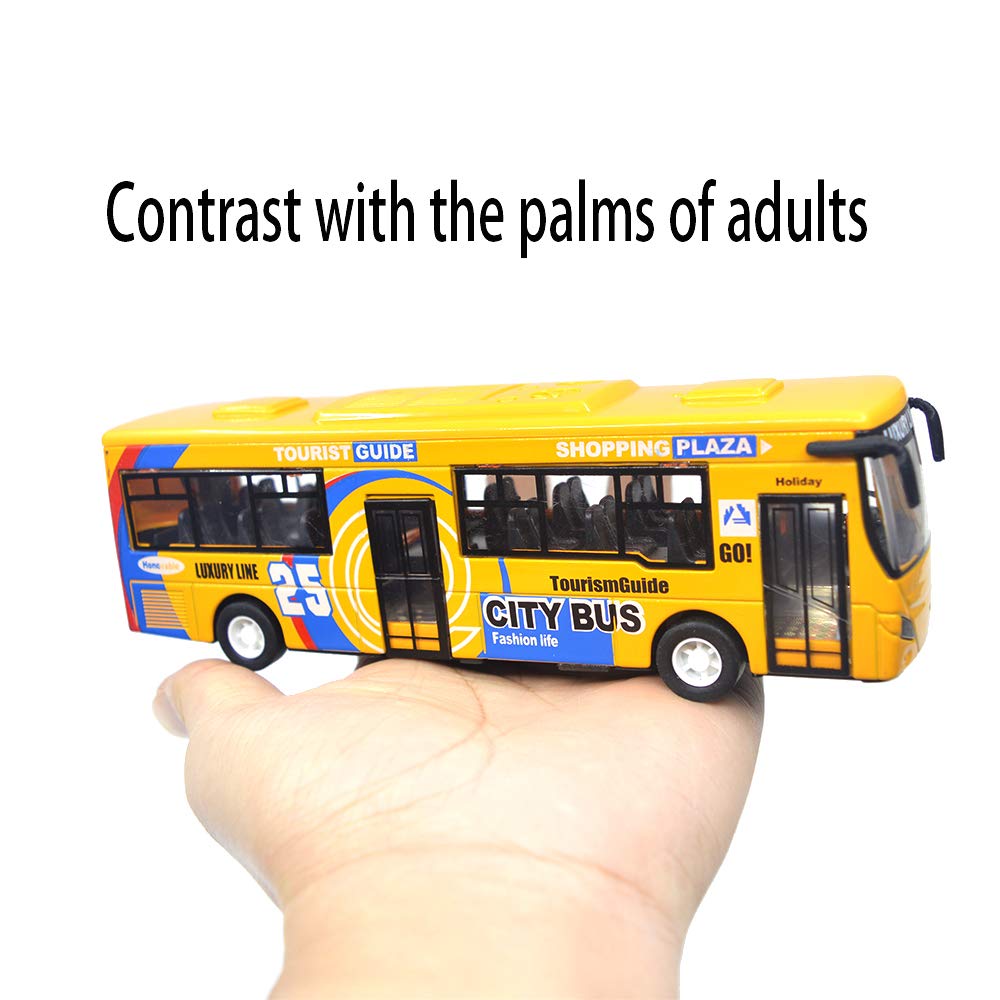 Ailejia City Bus Toy Die Cast Pull Back Public Transportation Vehicles Mini Bus Model Car Toys Lights and Music (Yellow)