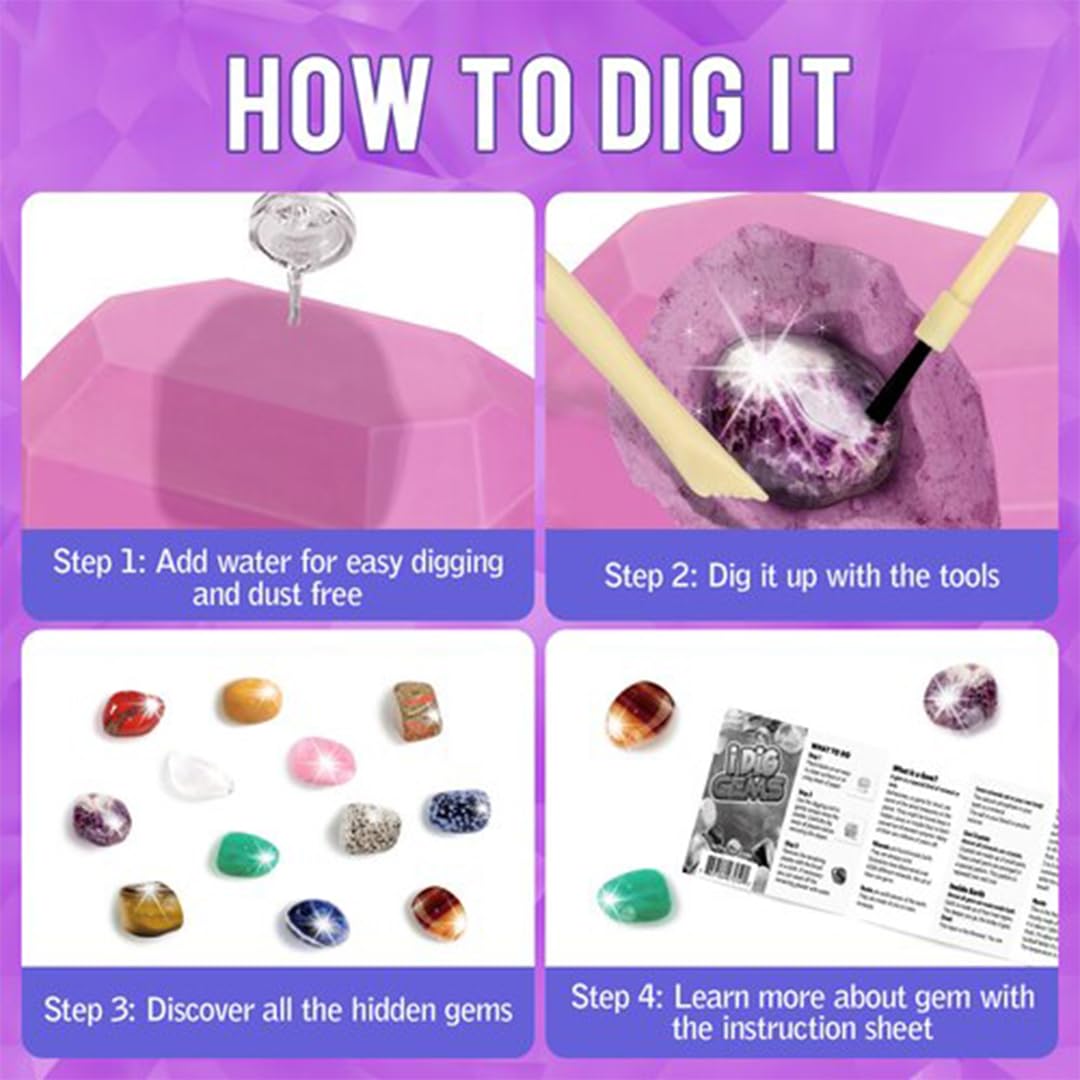 Liberty Imports 12-Pack Gem Digging Kit for Kids - Exciting Gemstone Mining Adventure - Educational STEM Crystal and Mineral Excavation - Party Favor