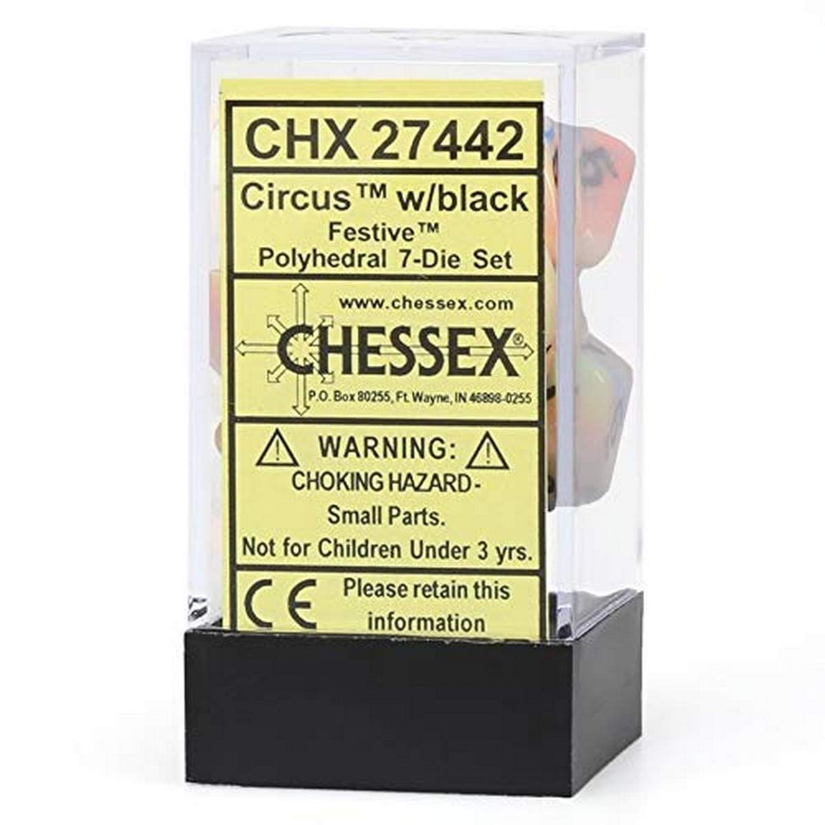 DND Dice Set-Chessex D&D Dice-16mm Festive Circus and Black Plastic Polyhedral Dice Set-Dungeons and Dragons Dice Includes 7 Dice - D4 D6 D8 D10 D12