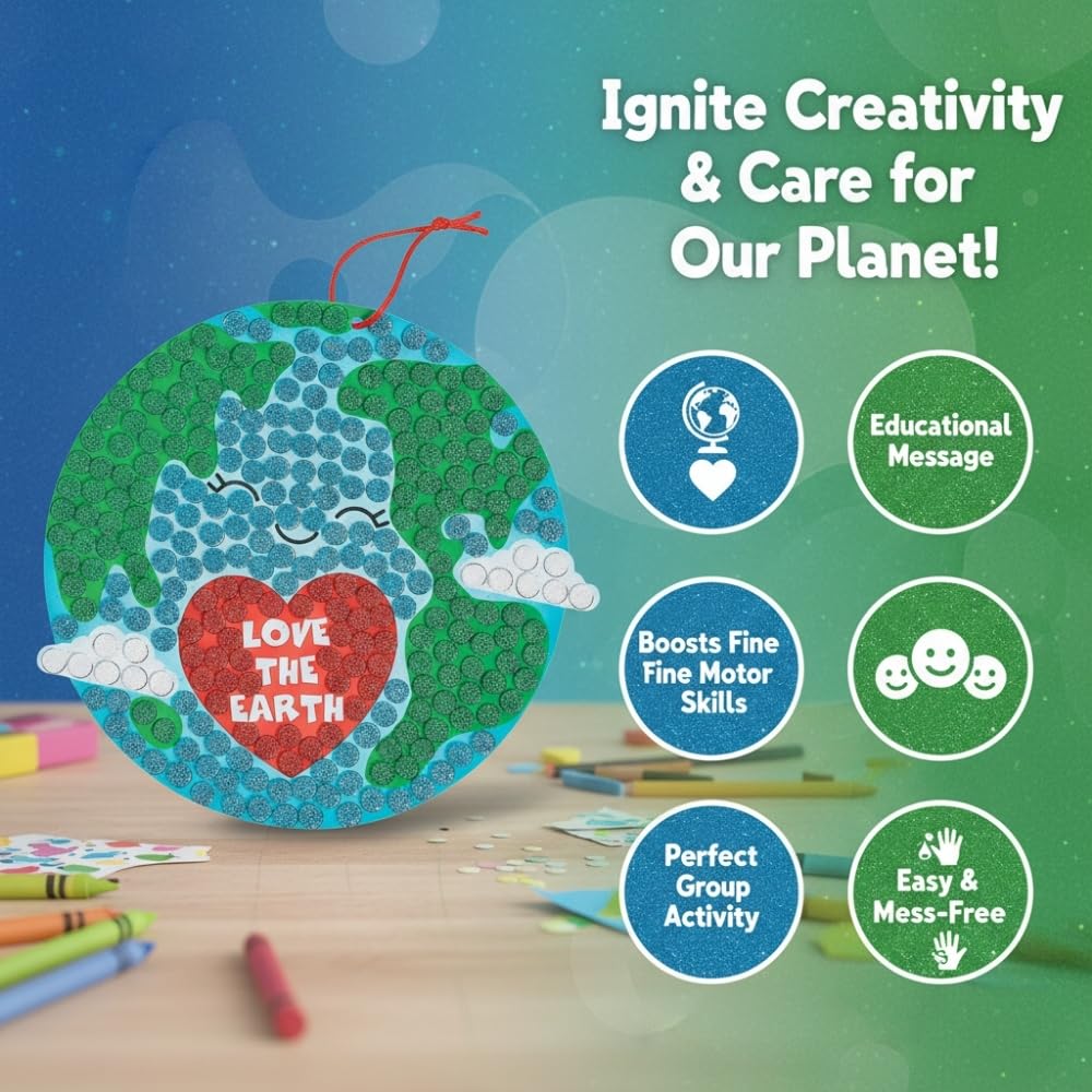 Glitter Mosaic Earth Day Sign Craft Kit - Makes 12 - DIY Crafts for Kids and Fun Home Activities