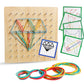 Wooden Geoboard with Rubber Bands Graphical Math Pattern Blocks Geo Board - Montessori Educational Toy for Kids with Pattern Cards and Rubber Bands