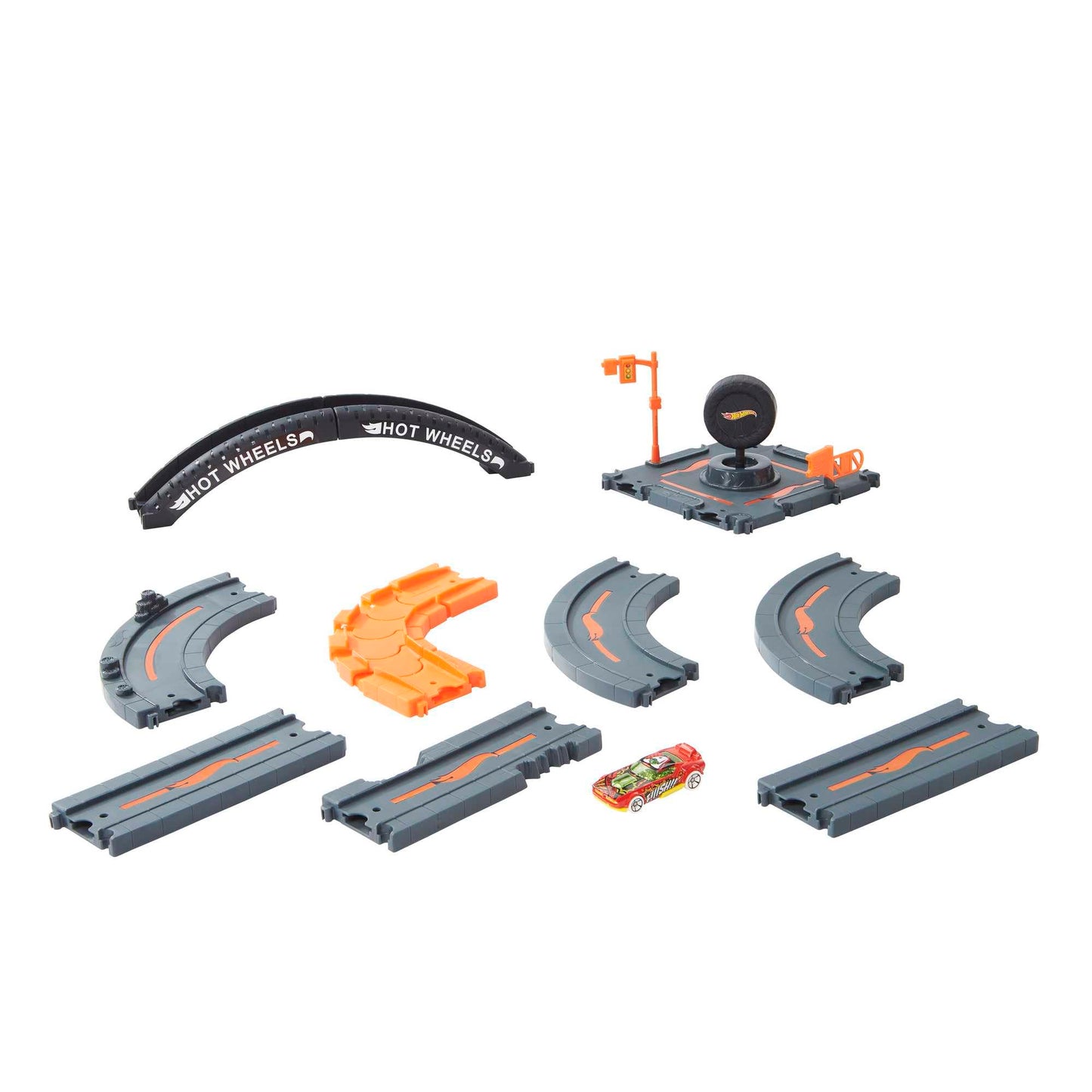 Hot Wheels City Track Pack, 10 Piece Set Includes Track Base & Various Track Pieces to Build a Cityscape, with 1 Hot Wheels Car, Connects to Other